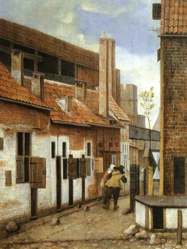 Jacobus Vrel Street Scene with Two Figures Walking Away